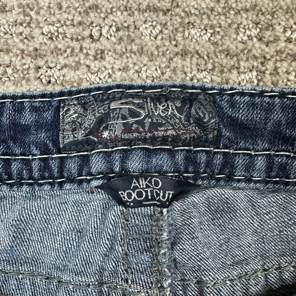 Y2K Silver Jeans Co Aiko Bootcut Distressed Thick Stitch Denim W27 L33 Medium - Picture 7 of 10